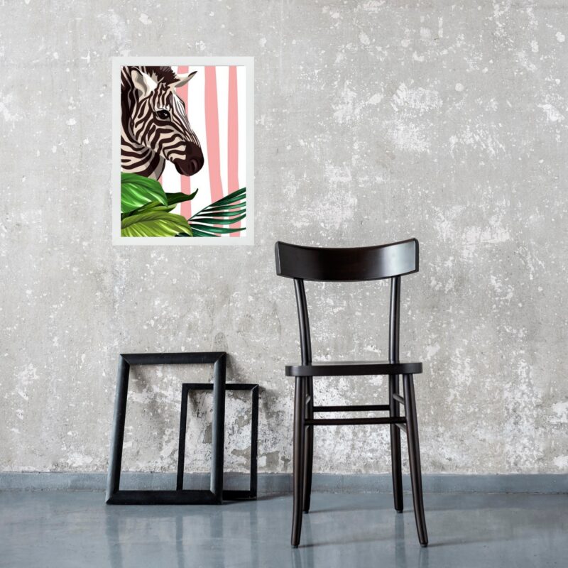 Quadro Decorativo Zebra Com Listra Rosa b