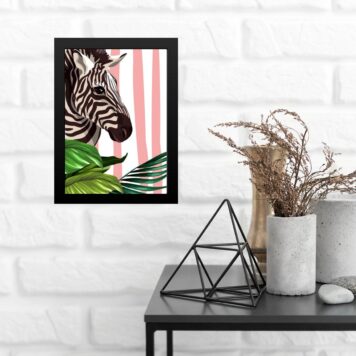 Quadro Decorativo Zebra Com Listra Rosa