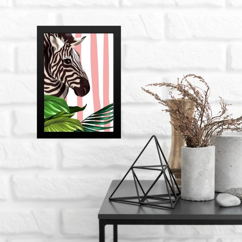 Quadro Decorativo Zebra Com Listra Rosa