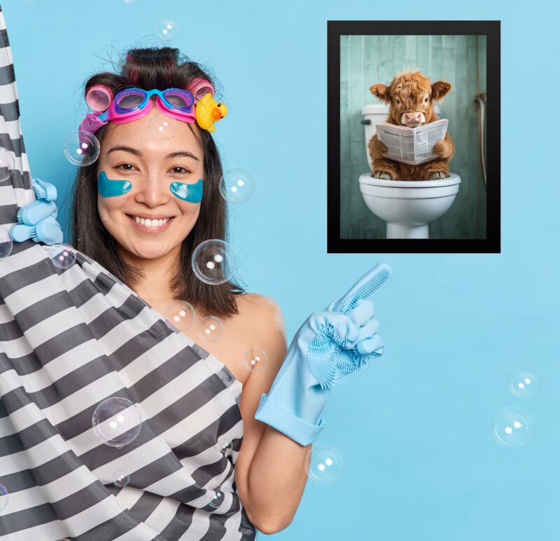 Quadro Divertido Para Banheiro - Boizinho No Vaso b