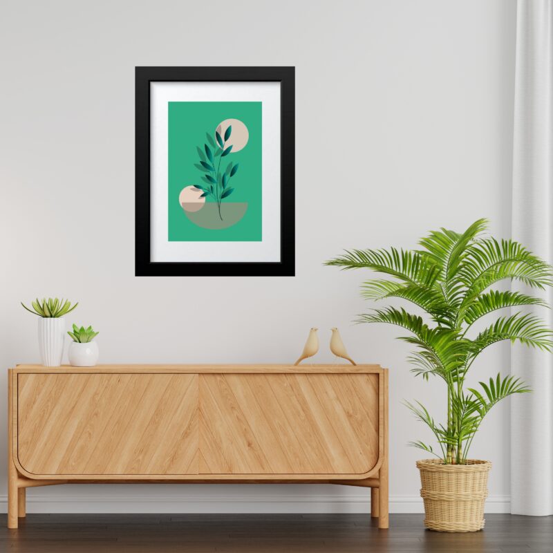 Quadro Folha Verde Fundo Verde - 60x48 Cm