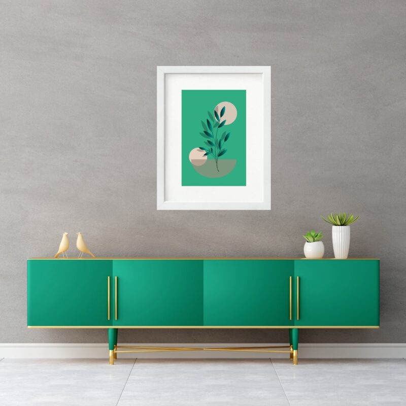 Quadro Folha Verde Fundo Verde - 60x48 Cm