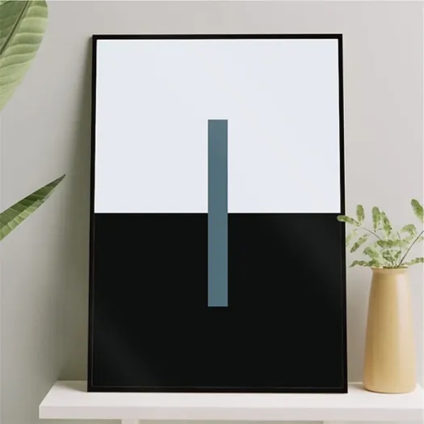 Quadro Minimalista Abstrato Azul Petróleo e Preto