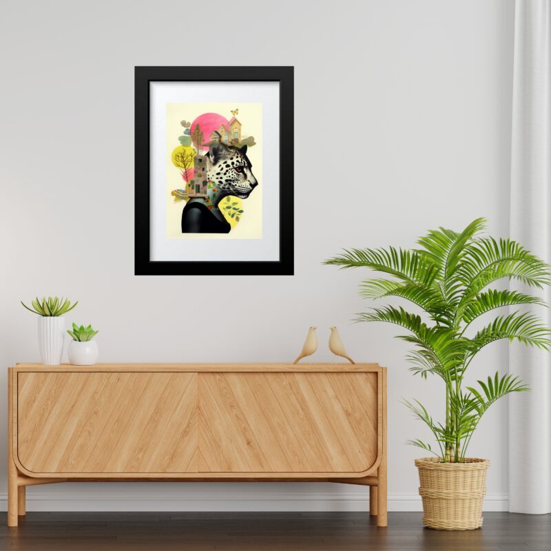 Quadro Moderno Colagem Onça - 60x48 Cm