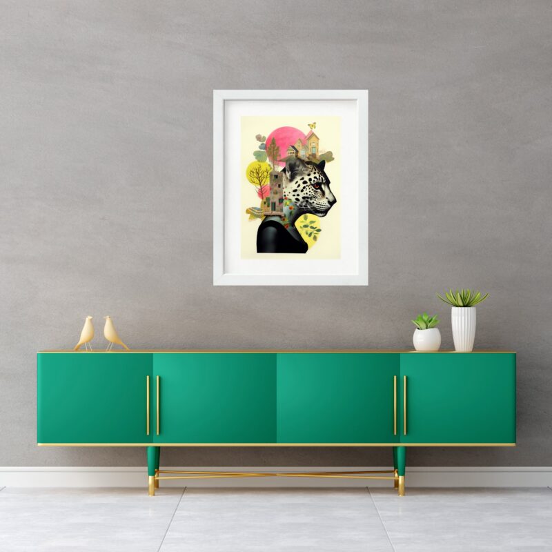 Quadro Moderno Colagem Onça - 60x48 Cm