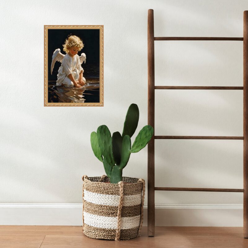 Quadro Moldura Dourada Anjinho Criança b
