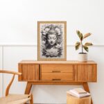 Quadro Moldura Dourada Buda Cinza