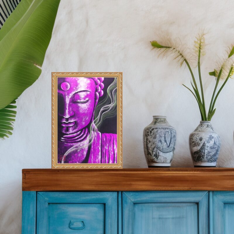 Quadro Moldura Dourada Buda Roxo b