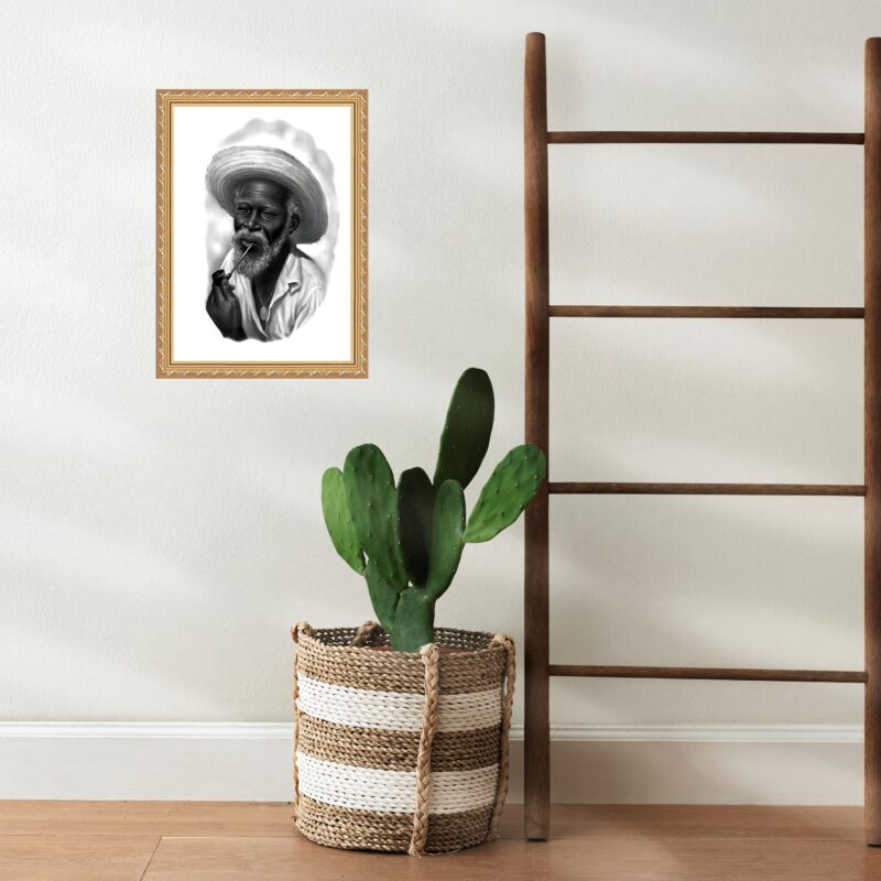 Quadro Moldura Dourada Desenho Preto Velho b