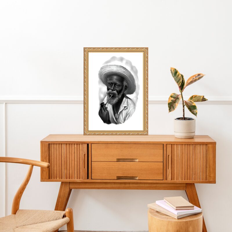 Quadro Moldura Dourada Desenho Preto Velho