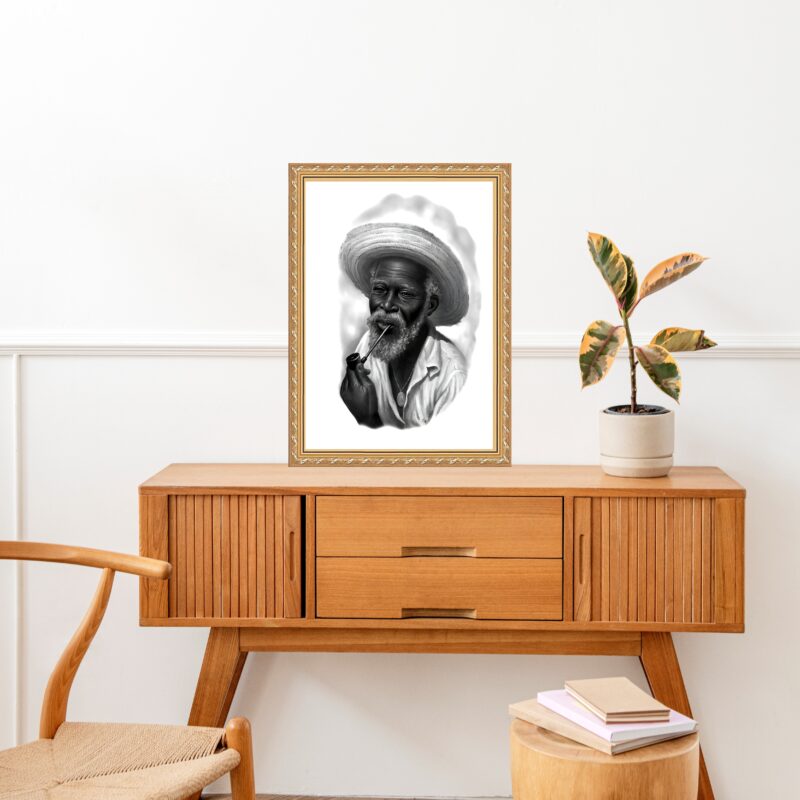 Quadro Moldura Dourada Desenho Preto Velho