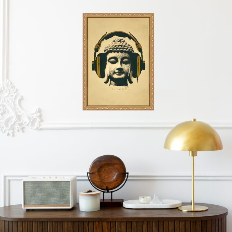 Quadro Moldura Dourada Fone De Ouvido b