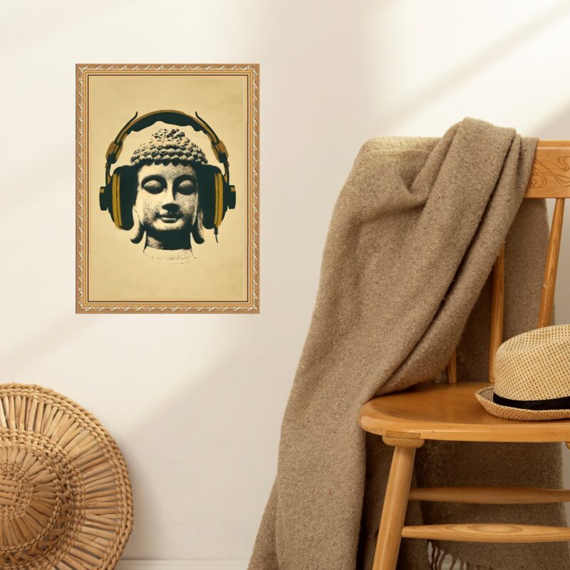 Quadro Moldura Dourada Fone De Ouvido