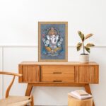 Quadro Moldura Dourada Ganesha Cinza