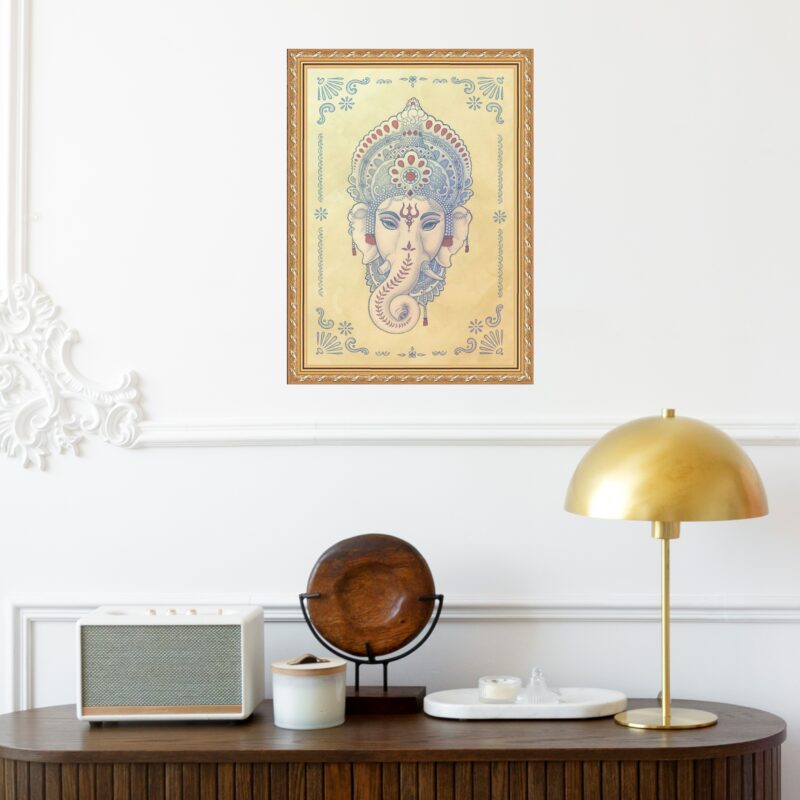 Quadro Moldura Dourada Ganesha Vintage b