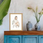 Quadro Moldura Dourada Jesus Com Cordeiro
