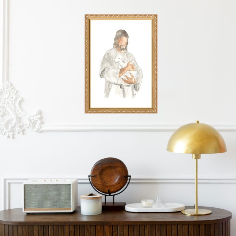 Quadro Moldura Dourada Jesus Com Cordeiro b