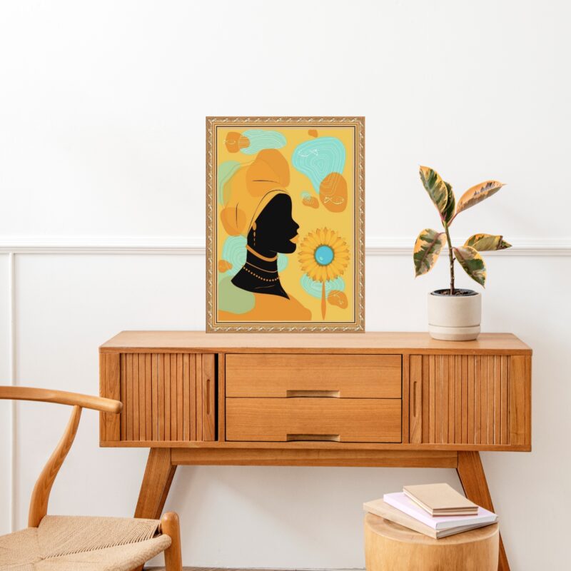 Quadro Moldura Dourada Orixá Oxum Silhueta