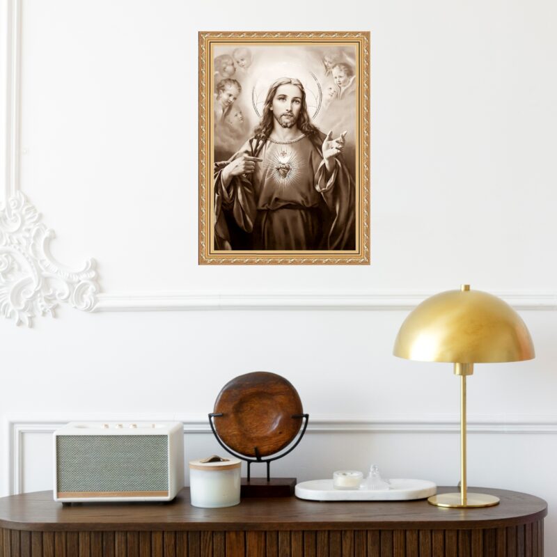 Quadro Moldura Dourada Sagrado Coração De Jesus b