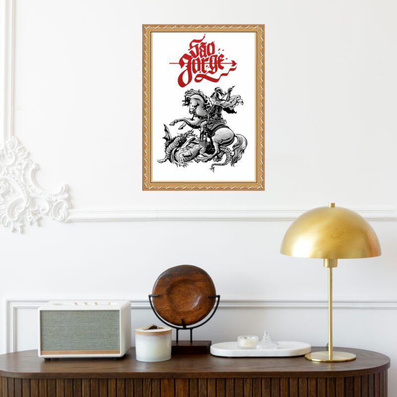 Quadro Moldura Dourada São Jorge b