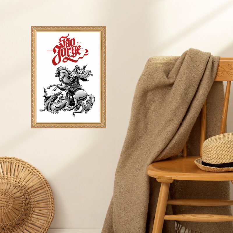 Quadro Moldura Dourada São Jorge