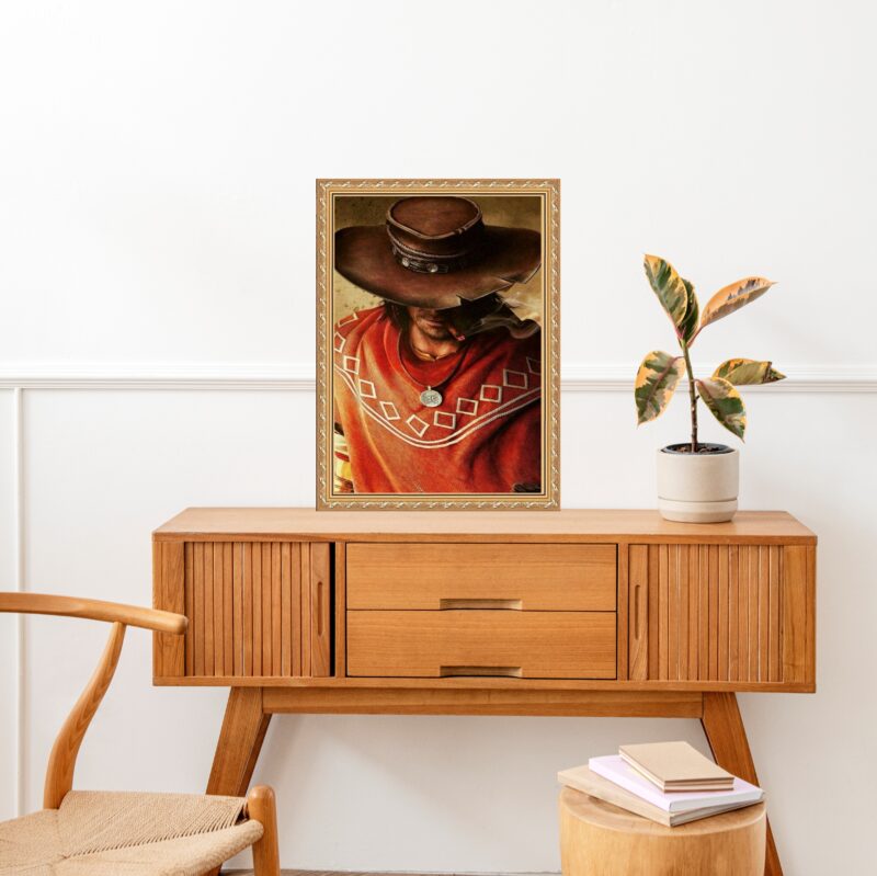 Quadro Moldura Dourada Umbanda Boiadeiro