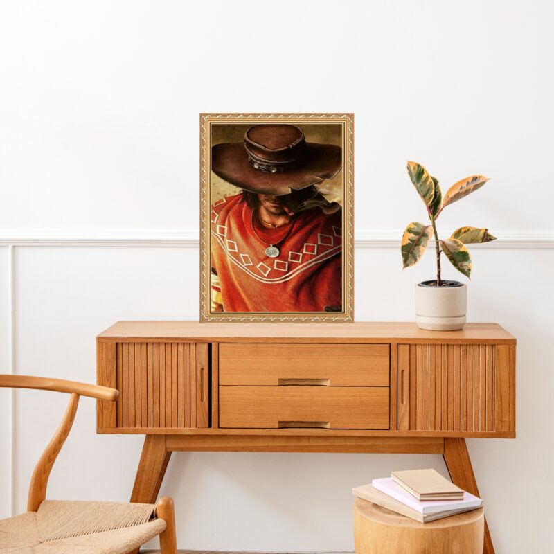 Quadro Moldura Dourada Umbanda Boiadeiro