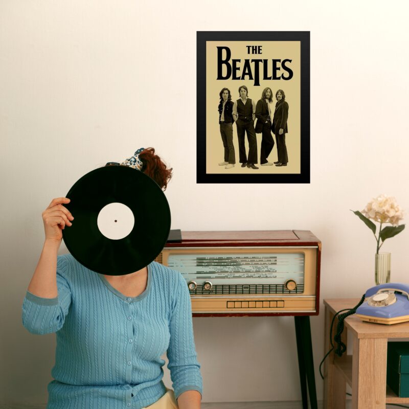 Quadro Poster Beatles Preto e Bege