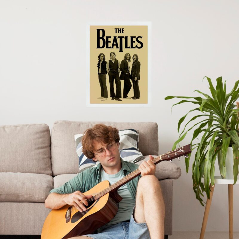Quadro Poster Beatles Preto e Bege