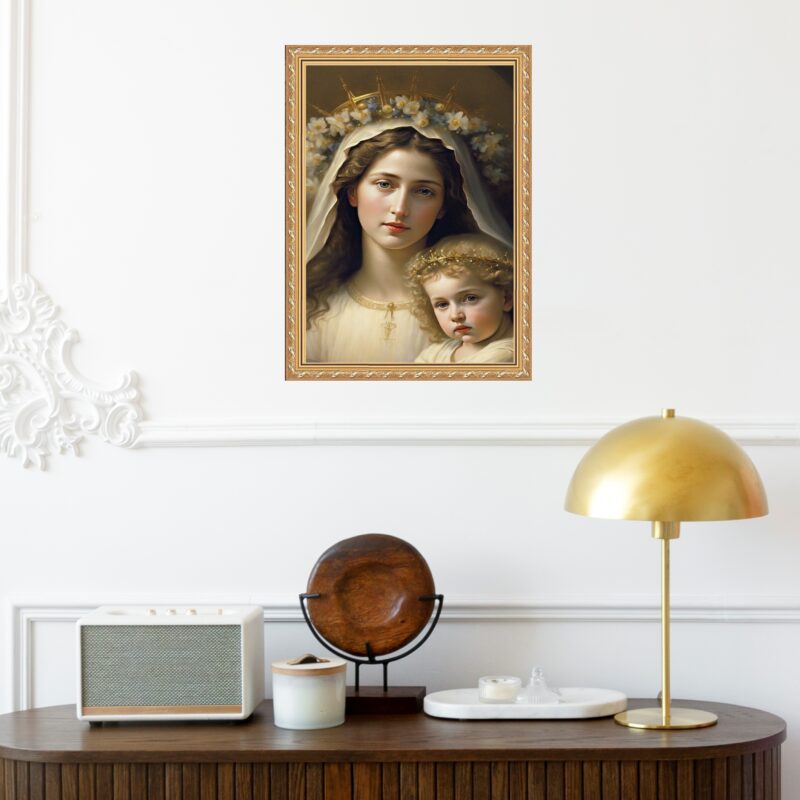 Quadro Sacro Moldura Dourada Madona b