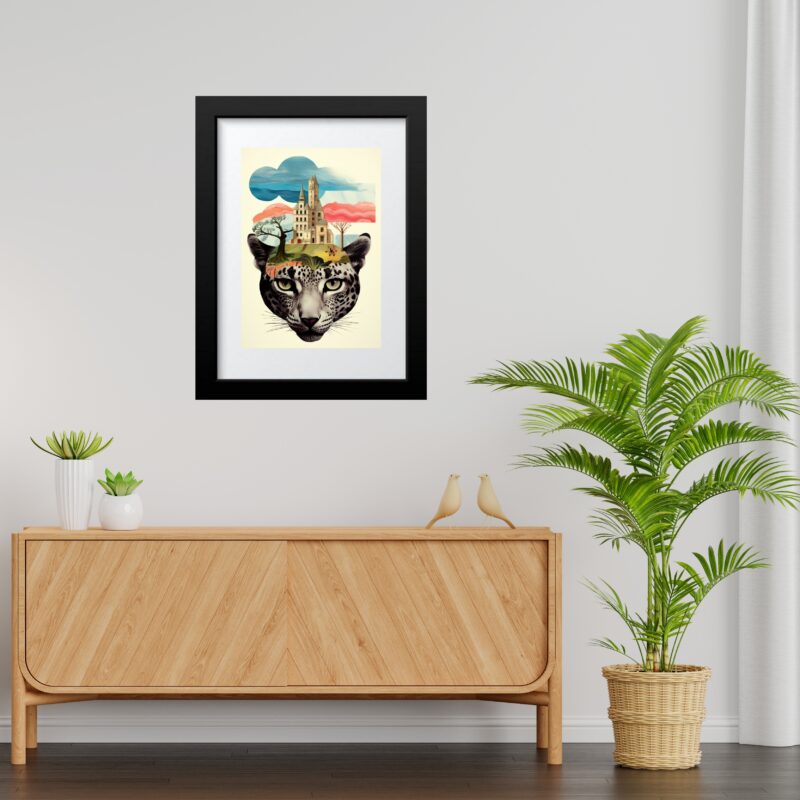 Quadro Surrealista Colagem Onça - 60x48 Cm