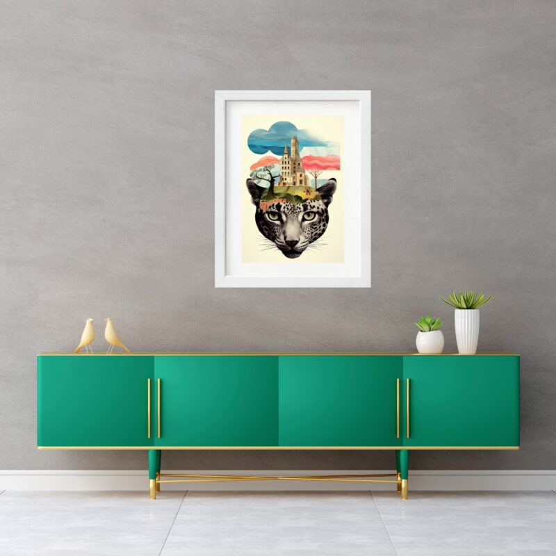 Quadro Surrealista Colagem Onça - 60x48 Cm