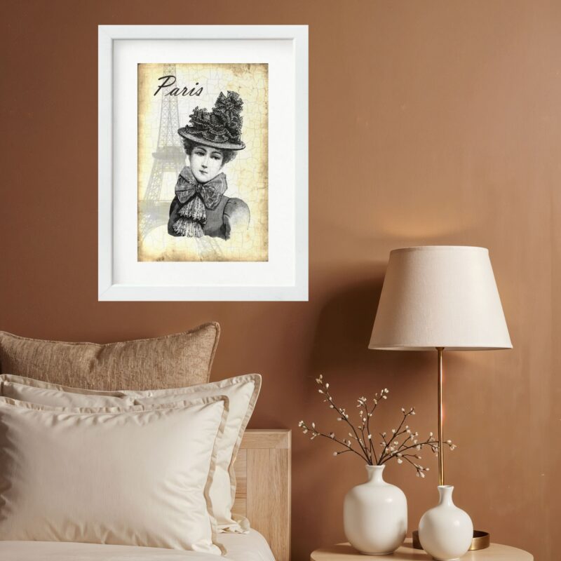 Quadro Vintage Paris Dama Antiga - 60x48 Cm b