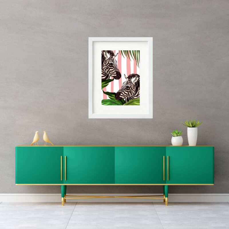 Quadro Zebras Listrado Rosa - 60x48 Cm
