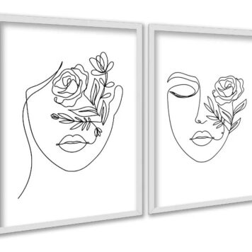 Kit 2 Quadros Decorativos Minimalistas Rostos Floral - Image 2