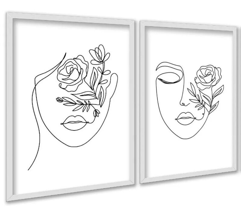 Kit 2 Quadros Decorativos Minimalistas Rostos Floral - Image 2