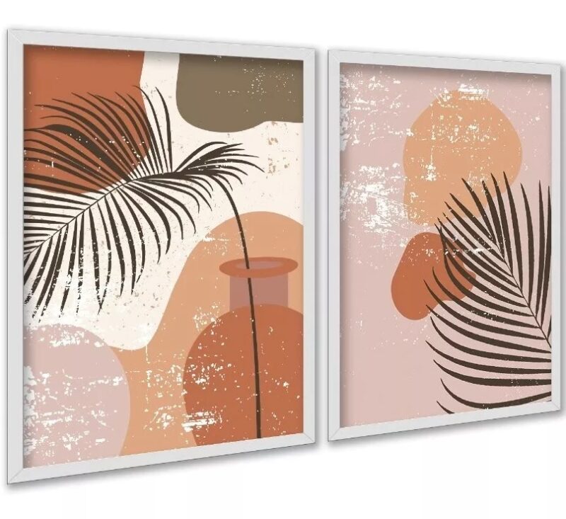 Kit 2 Quadros Decorativos Folhas Ramos Boho