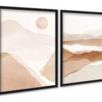 Kit 2 Quadros Abstratos Aquarela Paisagem Bege
