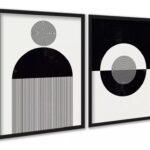 Kit 2 Quadros Abstratos Formas e Linhas Preto e Branco