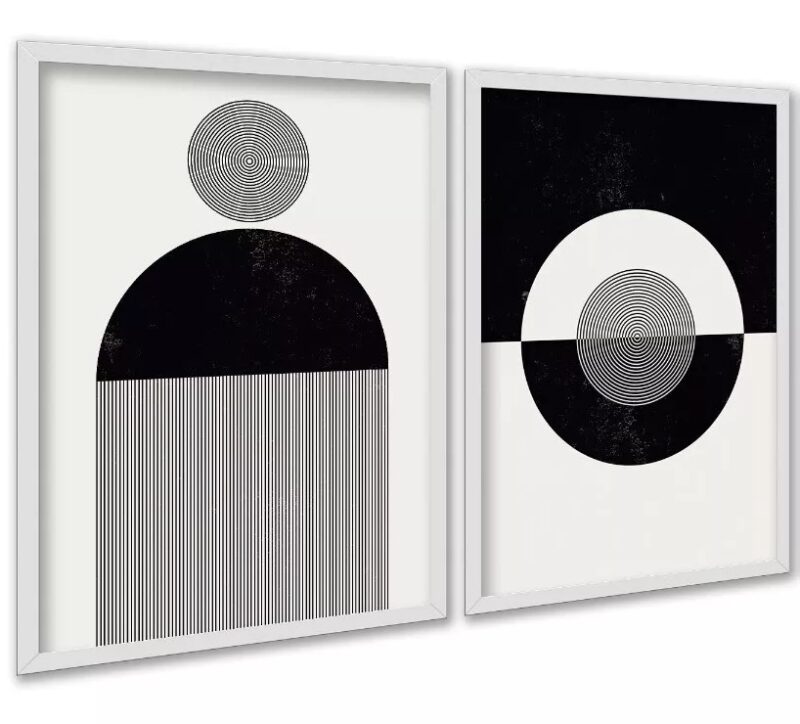 Kit 2 Quadros Abstratos Formas e Linhas Preto e Branco