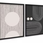 Kit 2 Quadros Abstratos Linhas Preto e Bege - Formas
