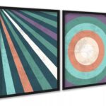 Kit 2 Quadros Abstratos Listras Coloridas Vintage