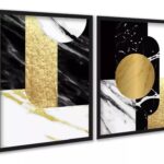 Kit 2 Quadros Abstratos Preto e Dourado - Mármore