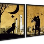 Kit 2 Quadros Arte Casal Com Cachorro