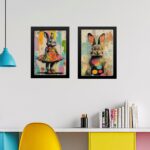 Kit 2 Quadros Arte Casal De Coelhos - Pop Art