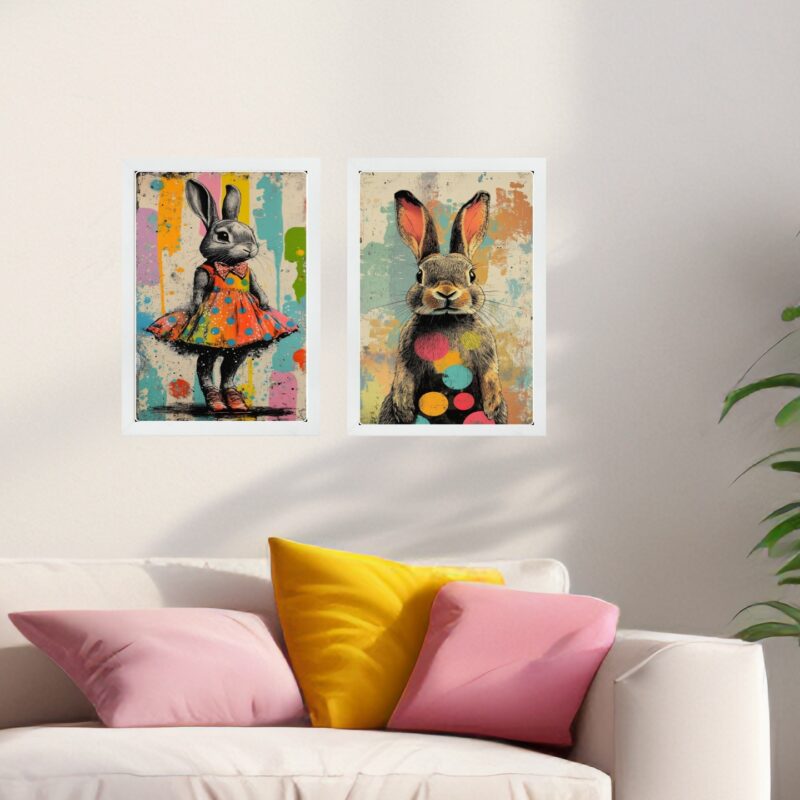 Kit 2 Quadros Arte Casal De Coelhos - Pop Art