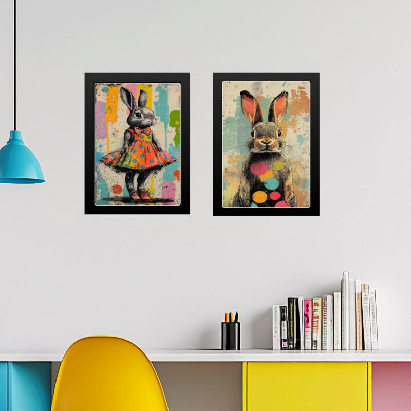 Kit 2 Quadros Arte Casal De Coelhos - Pop Art