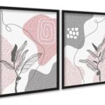 Kit 2 Quadros Bohos Cinza e Rosa Efeito Textura