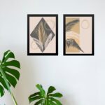 Kit 2 Quadros Bohos Neutros Folhas Bege e Cinza