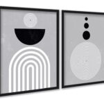 Kit 2 Quadros Cinza Linhas Preto Branco Formas